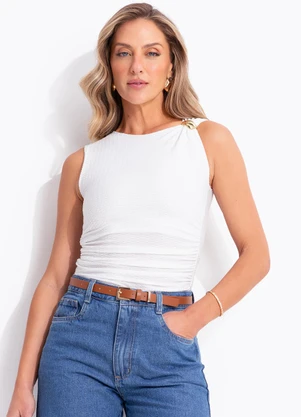 Quintess - Blusa Off White em Malha Texturizada - QUINTESS