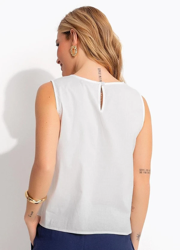 Quintess - Blusa Off White em Tricoline com Babados Frontais e Elastano 6