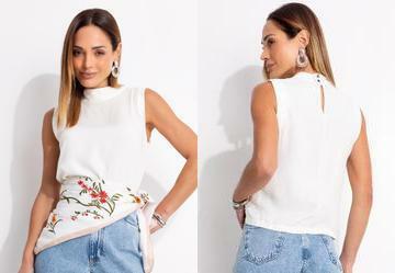 Blusa Off White em Viscose Plana Blusa Off White em Viscose Plana
