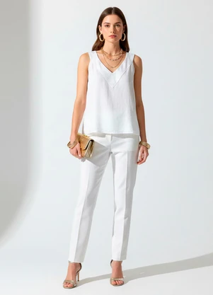 Quintess - Blusa Off White em Viscose Plana - QUINTESS