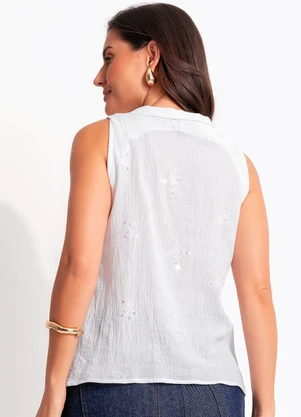Quintess - Blusa Off White em Voil Bordado Paetê - QUINTESS