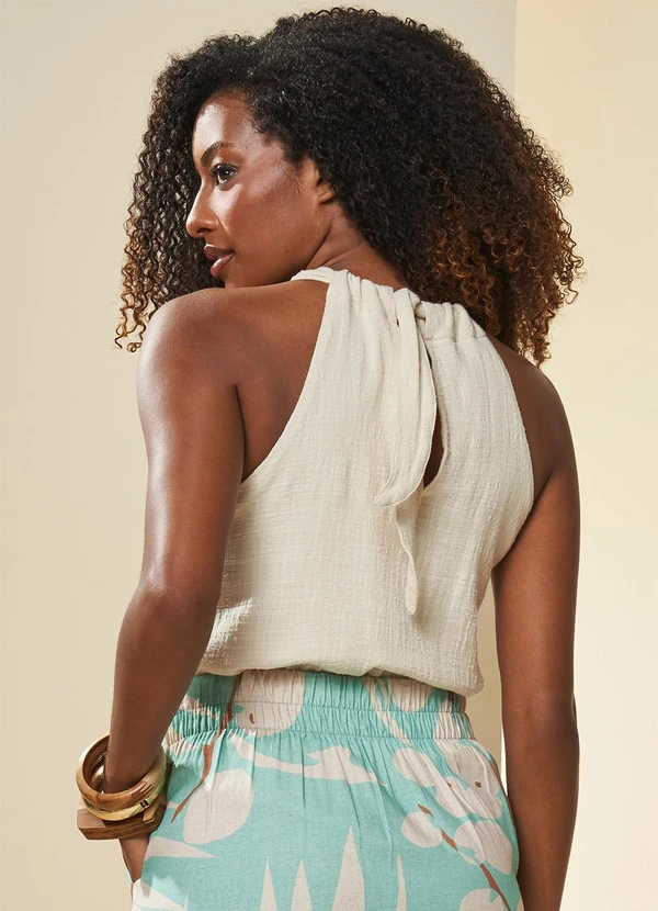 Doce Trama - Blusa Oliva em Linho Natural Branco 2