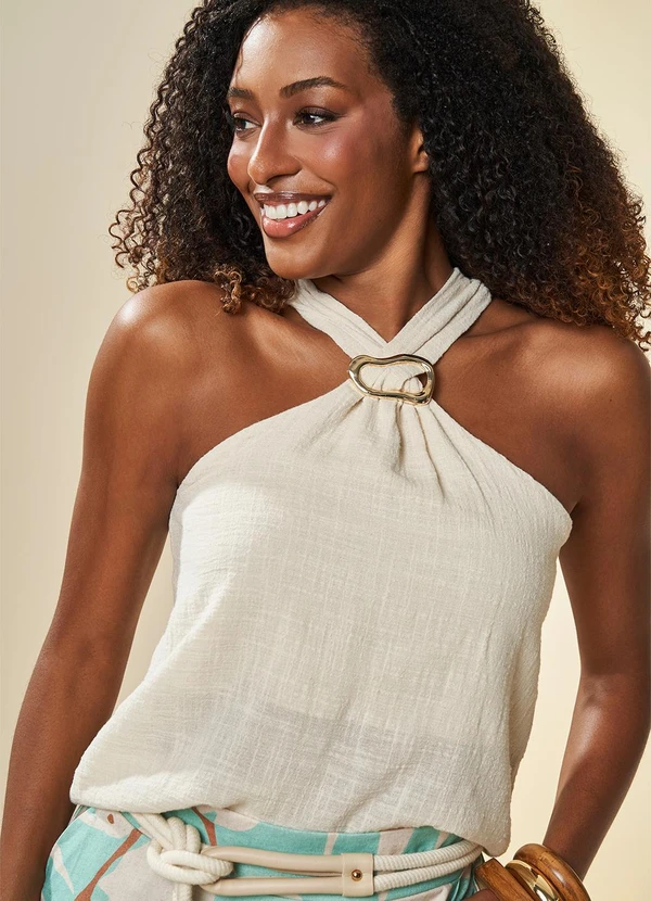 Doce Trama - Blusa Oliva em Linho Natural Branco 4