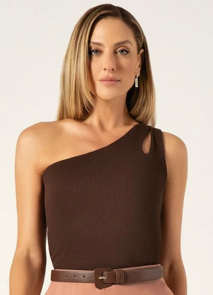 Principessa - Blusa Ombro Só em Malha Canelada Marrom Domitila - PRINCIPESSA