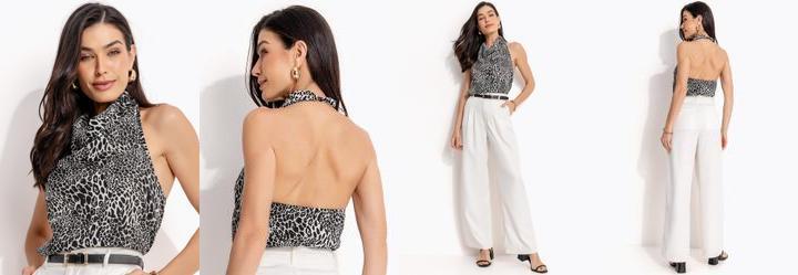 Blusa On�a Preta em Crepe Plano