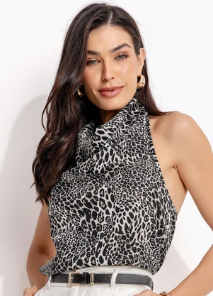 Quintess - Blusa Onça Preta em Crepe Plano - QUINTESS