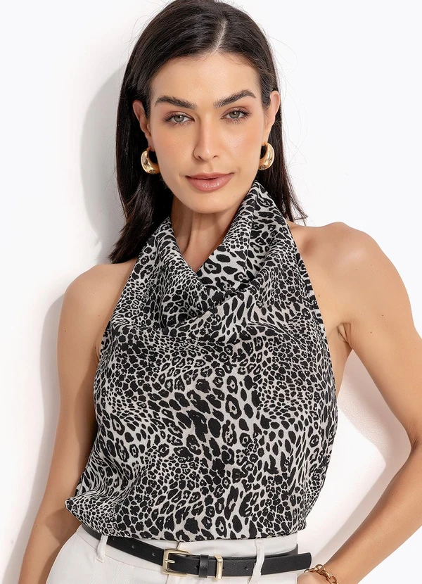Quintess - Blusa Onça Preta em Crepe Plano 6