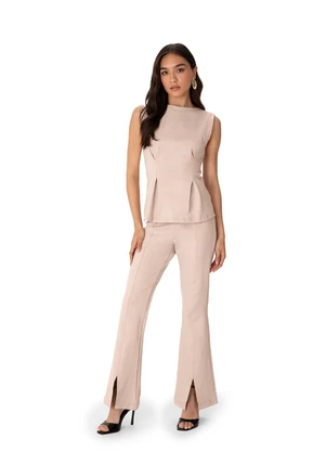 Enfim - Blusa Peplum com Pences Areia - ENFIM