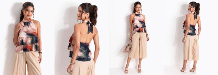 Blusa Pincelada Aquarelada em Chiffon