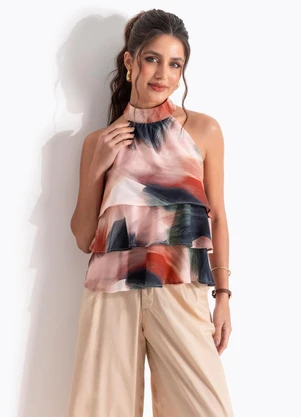 Quintess - Blusa Pincelada Aquarelada em Chiffon - QUINTESS