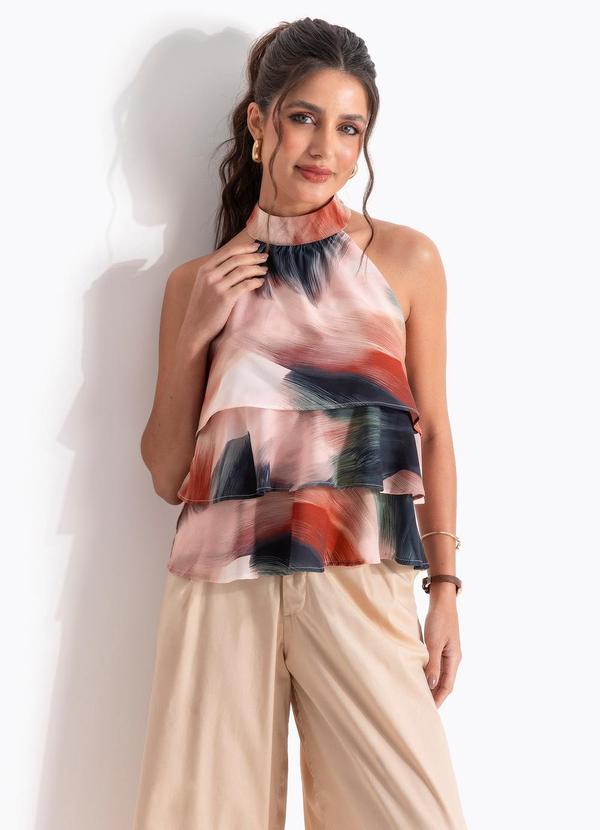 Blusa Pincelada Aquarelada em Chiffon