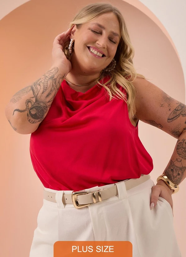 Lunender Mais Mulher - Blusa Plus Size com Decote Degagê Vermelho