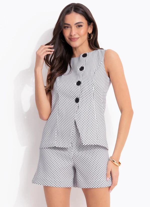 Quintess - Blusa Poá Branco em Bengaline