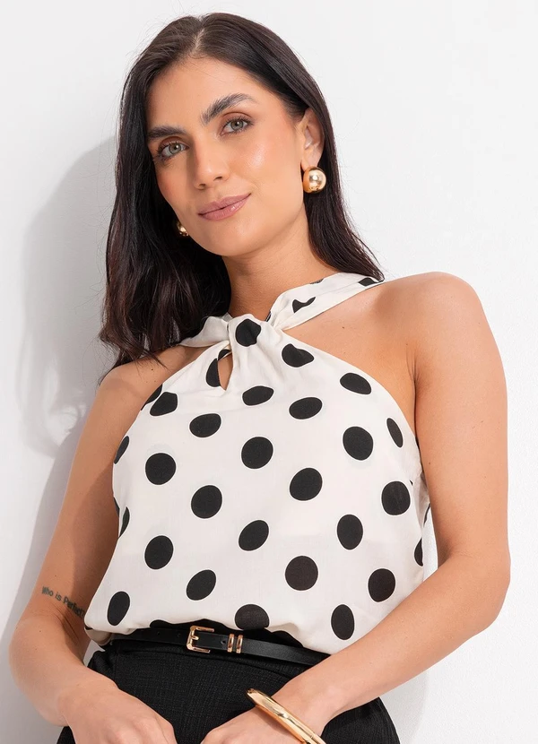 Quintess - Blusa Poá Off White em Viscose Plana 11