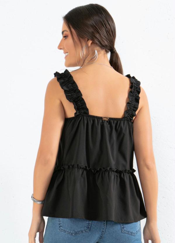 Outlet - Blusa Preta Alças Franzidas e Babado na Barra 2