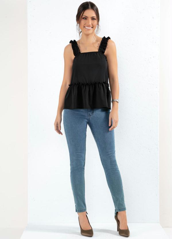 Outlet - Blusa Preta Alças Franzidas e Babado na Barra 3