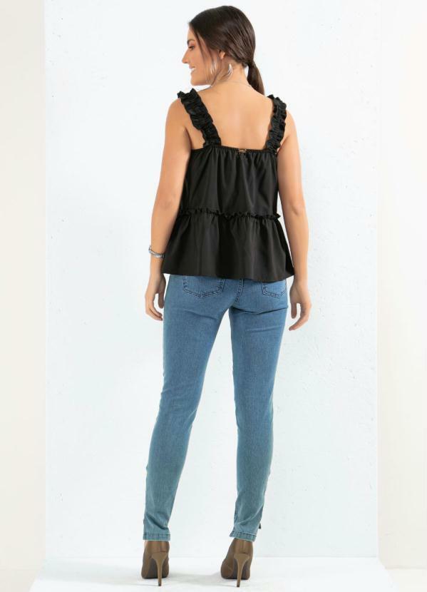 Outlet - Blusa Preta Alças Franzidas e Babado na Barra 4