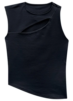 Enfim - Blusa Preta Assimétrica em Interlock - ENFIM