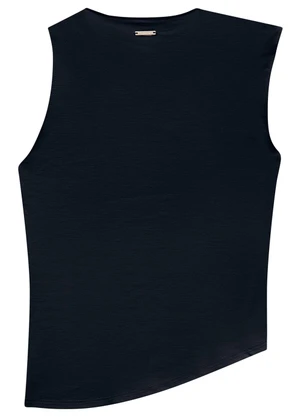 Enfim - Blusa Preta Assimétrica em Interlock - ENFIM