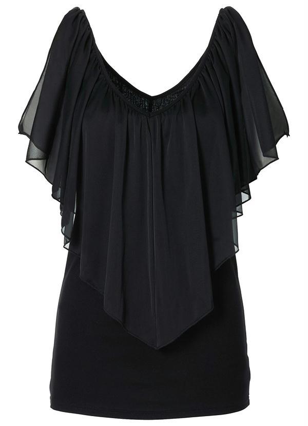 Outlet - Blusa Preta com Babado 1