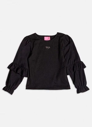 Momi - Blusa Preta com Babados Preto - MOMI