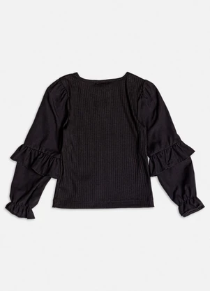 Momi - Blusa Preta com Babados Preto - MOMI