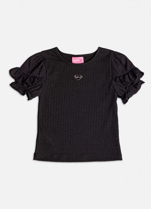 Momi - Blusa Preta com Babados Preto - MOMI