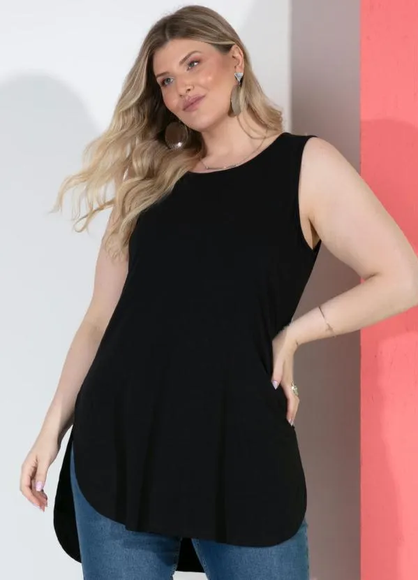 Quintess - Blusa Preta com Barra Arredondada e Fendas 6