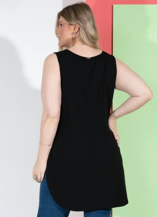 Quintess - Blusa Preta com Barra Arredondada e Fendas 7