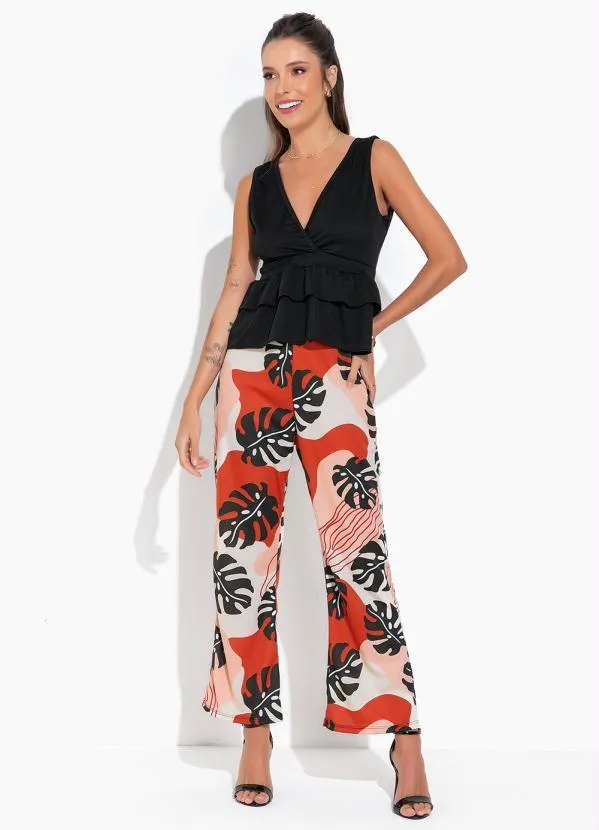 Moda Pop - Blusa Preta com Decote V e Babados 4