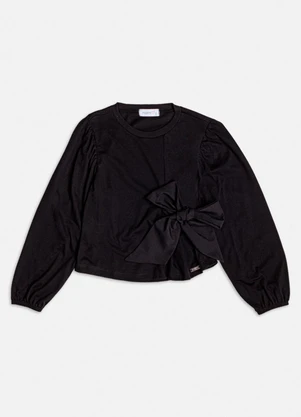 Momi - Blusa Preta com Recorte e Laço Preto - MOMI