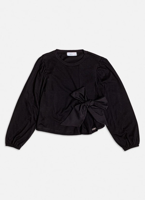 Momi - Blusa Preta com Recorte e Laço Preto 1