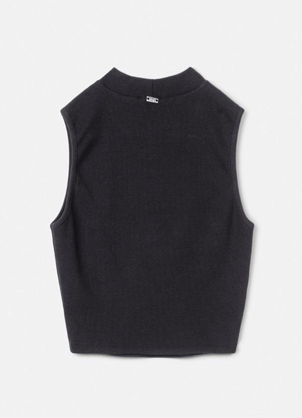 Authoria - Blusa Preta de Ribana com Gola Alta Preto 2