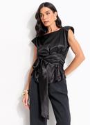 Blusa Preta em Cetim com Elastano