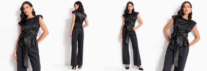 Blusa Preta em Cetim com Elastano