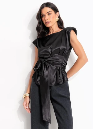 Quintess - Blusa Preta em Cetim com Elastano - QUINTESS