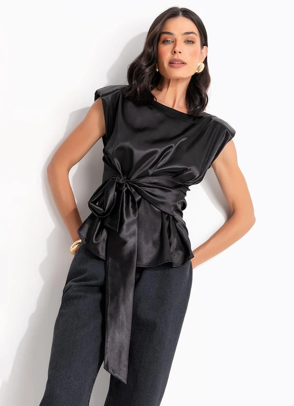 Quintess - Blusa Preta em Cetim com Elastano 5