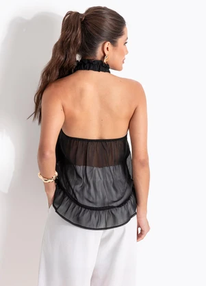 Quintess - Blusa Preta em Chiffon com Fios de Lurex - QUINTESS