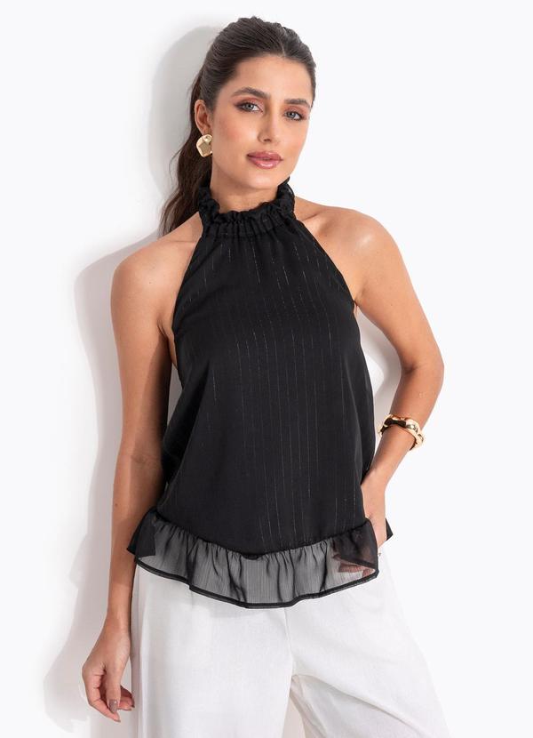 Blusa Preta em Chiffon com Fios de Lurex