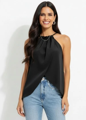 Quintess - Blusa Preta em Crepe Plano - QUINTESS