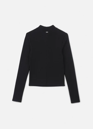 Authoria - Blusa Preta em Ribana Preto - AUTHORIA