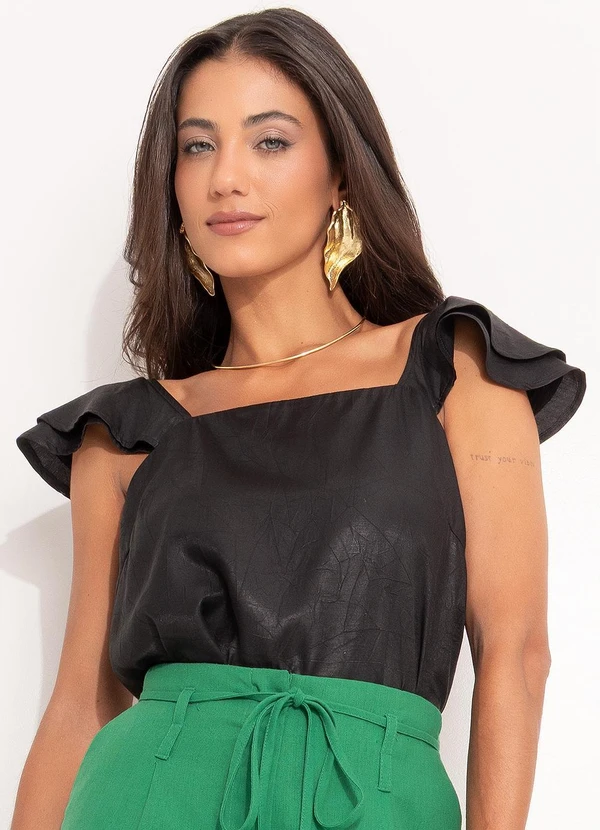 Quintess - Blusa Preta em Tecido Plano de Viscose 7