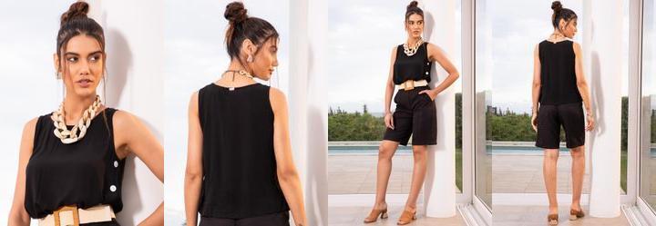 Blusa Preta em Viscose Plana