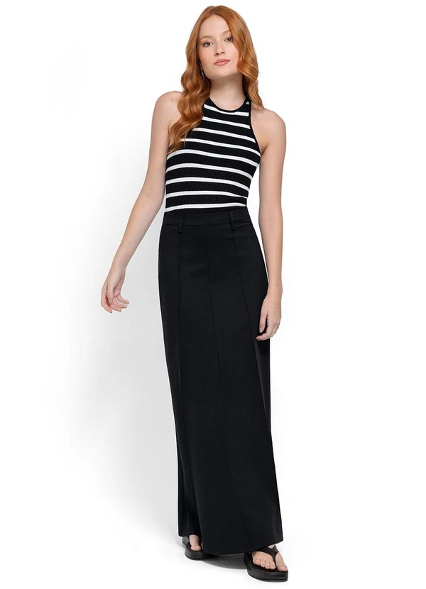 Enfim - Blusa Preta Justa Listrada em Tricot 2