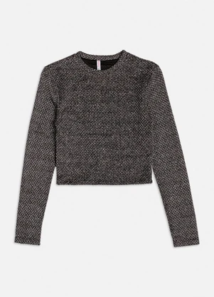 Authoria - Blusa Preta Manga Longa com Brilho Preto - AUTHORIA