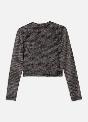 Authoria - Blusa Preta Manga Longa com Brilho Preto - AUTHORIA