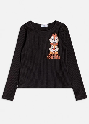 Momi - Blusa Preta Manga Longa do Tico e Teco Preto - MOMI