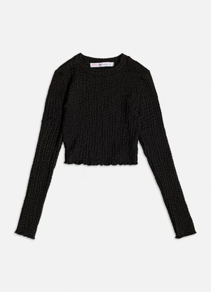 Authoria - Blusa Preta Manga Longa Texturizada Preto - AUTHORIA