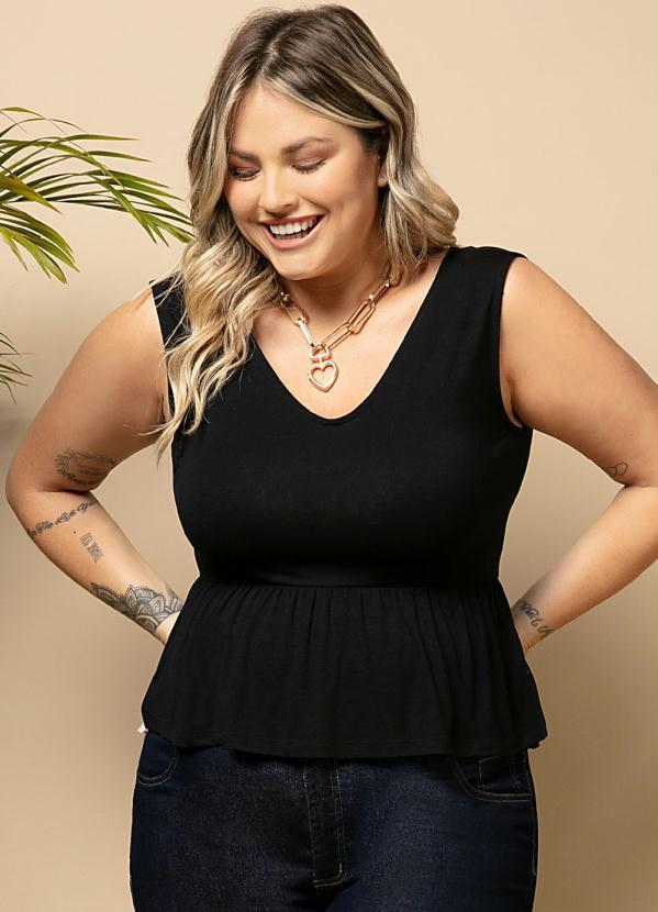 Quintess - Blusa Preta Soltinha com Babados na Barra 5