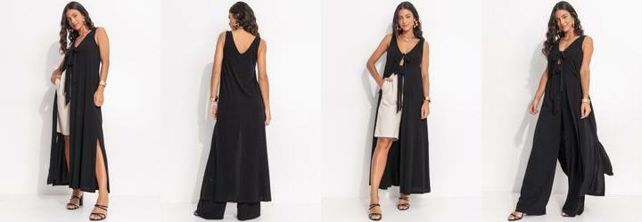 Blusa Preta Tnica em Malha Crepe